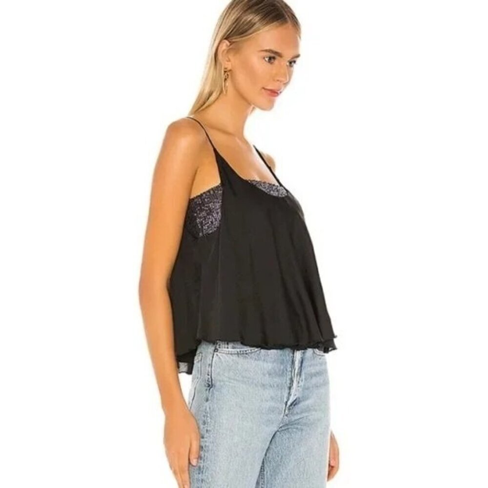 Free People Turn It On Black Sequin Satin Cami - Picture 4 of 9